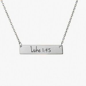 Bible Verse Silver Bar Necklace, Luke 1:45